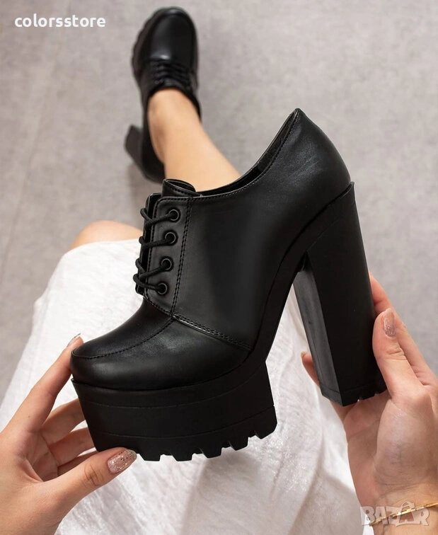 Обувки на ток - черна кожа - FB10, снимка 1