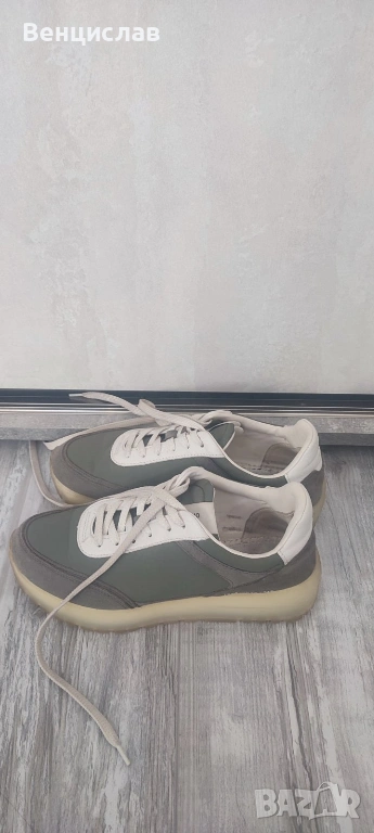 Маратонки, зелен цвят, комбинирани: естествена кожа и текстил. Massimo Dutti, Забележка: Без стелка., снимка 1