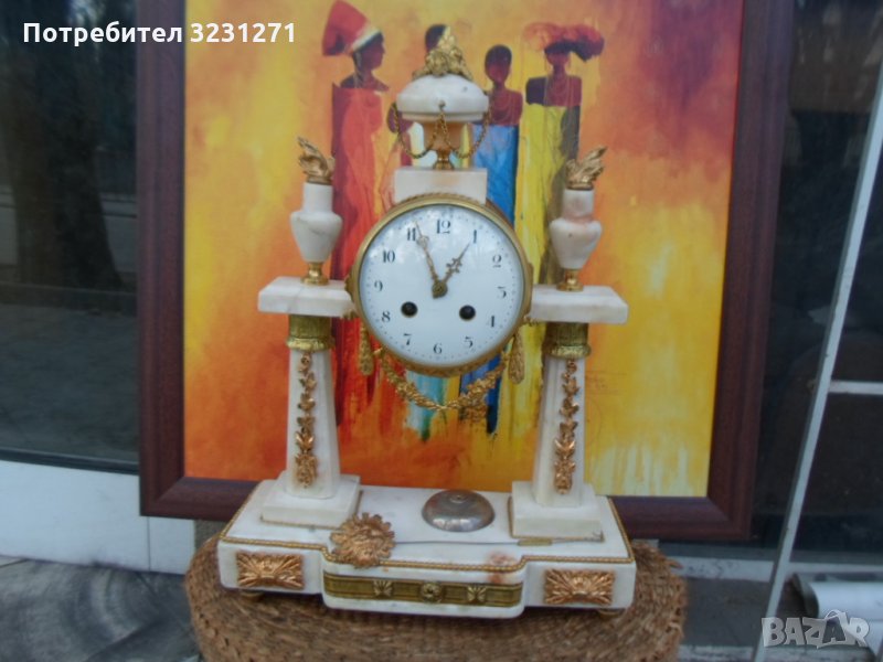 Рядък Каминен Часовник Франция/АМПИР/Бронз/Мрамор/Ок.1820год.К/, снимка 1