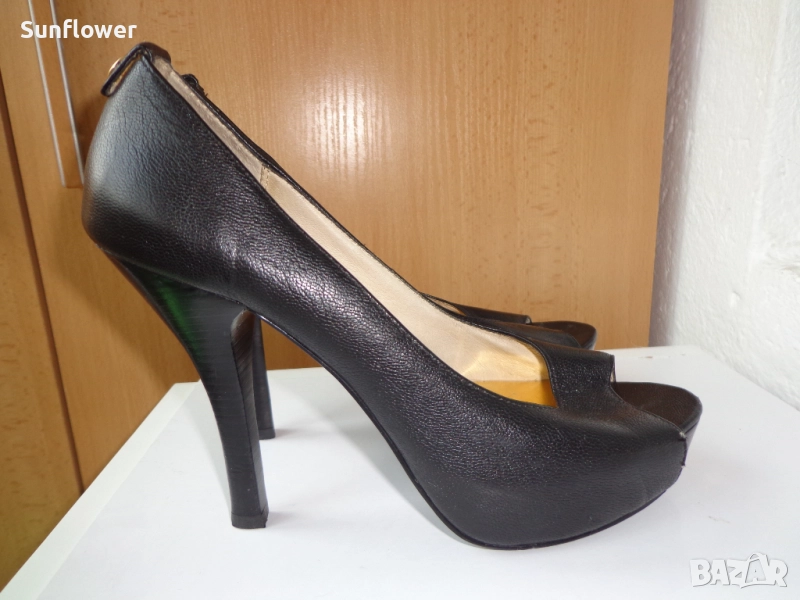 Черни кожени обувки на висок ток и платформа Michael Kors 100% естествена кожа 38 размер, снимка 1