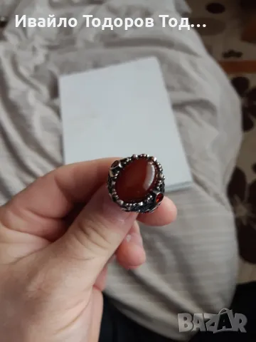 Сребърен масивен пръстен ръчна изработка с огромен карнеол, снимка 2 - Пръстени - 48031419