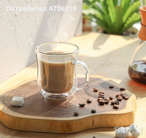 Стъклена чаша за капучино или чай с двойно дъно 350мл., снимка 2 - Чаши - 53076656