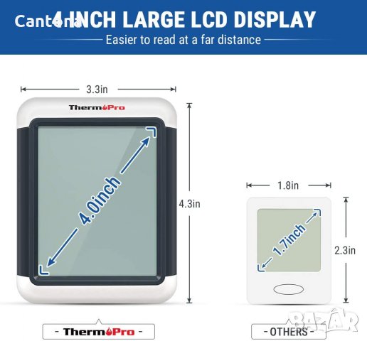 Термохигрометър ThermoPro TP-55 с ТЪЧСКРИЙН осветен екран, измерва температура /-20°C до 70°C/ и в, снимка 5 - Друга електроника - 35639693