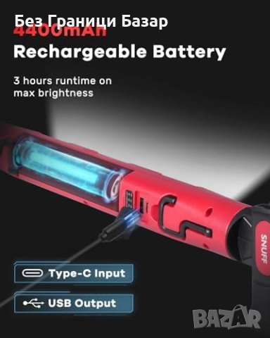 Нова Магнитна LED лампа за ремонт гараж кола къмпинг аварии 4400mAh 3 режима, снимка 3 - Лед осветление - 51937720