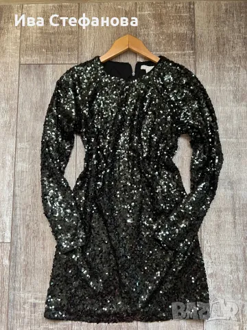 блестяща нова  къса парти коктейлна официална тъмно маслено зелена еластична рокля пайети, снимка 12 - Рокли - 48144445