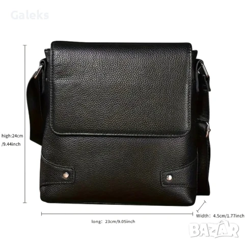 Мъжка луксозна правоъгълна кожена чанта за през рамо /Черна естествена кожа!, снимка 5 - Чанти - 50557117