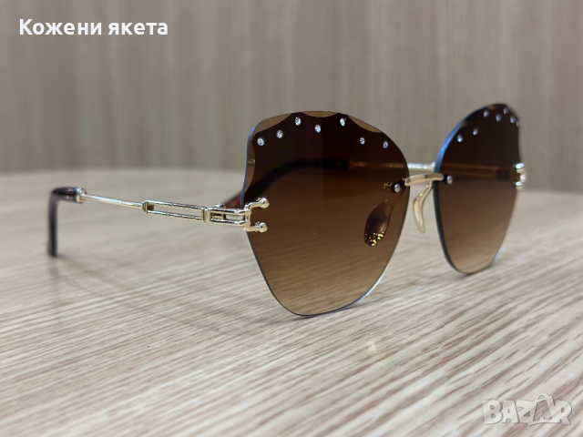 Слънчеви очила кафеви стъкла със сребристи бляскави камъчета, снимка 4 - Слънчеви и диоптрични очила - 44529657