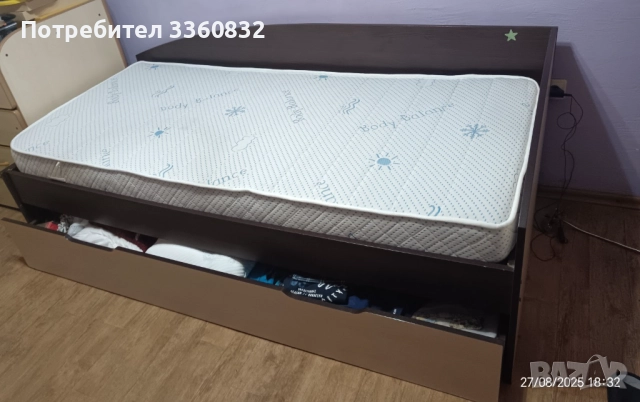 Единично легло - сандвич с един двулицев матрак + подматрачна рамка, снимка 2 - Спални и легла - 51532164