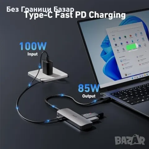 Нов USB-C хъб 10Gbps с 4 порта и 100W захранване за MacBook, iPad, снимка 8 - Друга електроника - 47783026