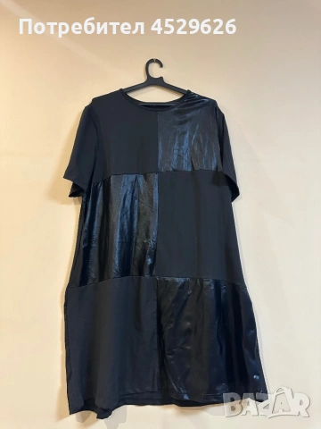 Черна рокля с кожен елемент , снимка 2 - Рокли - 53236438