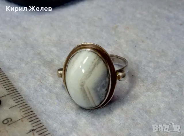 СТАР ВИНТИДЖ СРЕБЪРЕН ПРЪСТЕН СРЕБРО ВИСОКА ПРОБА с ШЛИФОВАН МЛЕЧЕН АХАТ МАЙСТОРСКА ИЗРАБОТКА 41465, снимка 12 - Антикварни и старинни предмети - 50023543