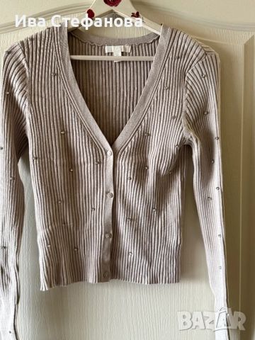 Нова бежова nude цвят модерна жилетка рипс с блестящи камъчета кристали , снимка 6 - Жилетки - 43051475