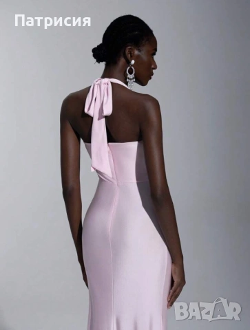 Чисто нова Елегантна, официална, дълга розова рокля с цепка, размер L  Л, еластан, за бал или сватба, снимка 7 - Рокли - 54220377