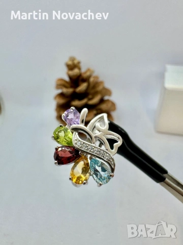 Сребърен пръстен с естествени камъни, снимка 10 - Пръстени - 53211206