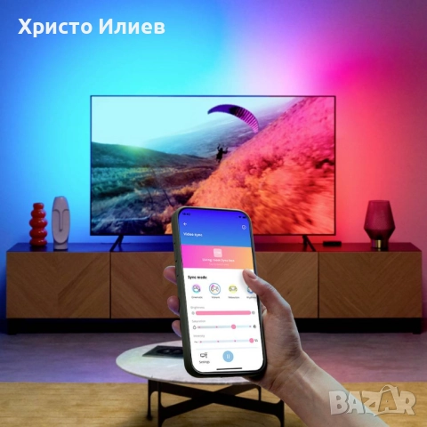 Стартов комплект WiZ Sync box 55"-65" Комплект LED ленти за подсветка на телевизор, снимка 3 - Лед осветление - 52380296