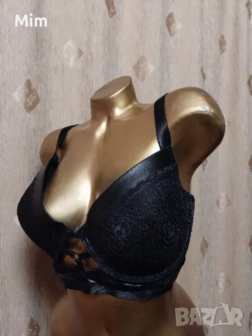 ZEEMAN 95 D Черен сутиен от дантела и еко кожа , снимка 4 - Бельо - 49566646