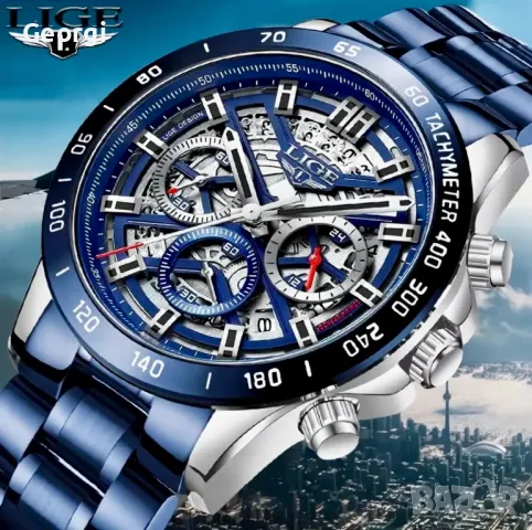 Мъжки спортно/елегантен кварцов часовник LIGE*Black Edition* Хронограф!, снимка 9 - Мъжки - 49526992