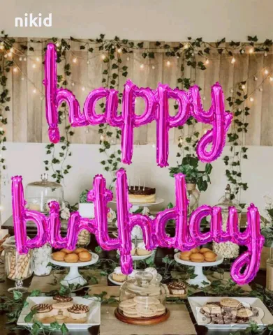 Happy Birthday розов циклама надпис рожден ден Балони фолио фолиеви балон парти