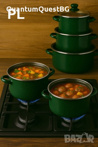Комплект 5 броя тенджери, със 5 бр стъклени капаци Висококачествена изработка ,Зелен, снимка 2 - Съдове за готвене - 52818814