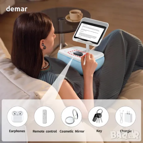 CGBE регулируема възглавница за таблет или електронен четец за легло, с възглавница, син и сив, снимка 7 - Други стоки за дома - 48199000