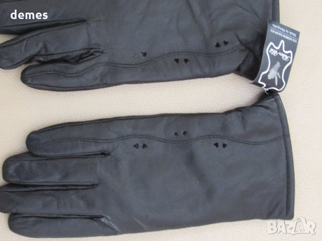 Черни дамски кожени ръкавици с подплата от естествена кожа, нови, снимка 4 - Ръкавици - 31869705