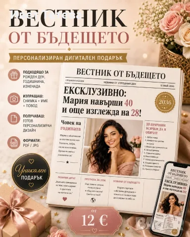 Персонализиран „Вестник от бъдещето“ по снимка – уникален подарък