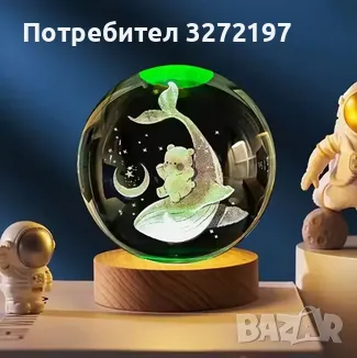 LED Светеща кристална топка/лампа, 3D сензорна-Кит и малко мече, снимка 3 - Настолни лампи - 49411441