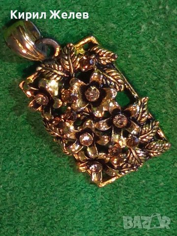 СКЪПОЦЕНЕН ФЛОРАЛЕН КРАСИВ ВИНТИДЖ ПОЗЛАТЕН АРТ ДЕКО МЕДАЛЬОН с КАМЪНИ ЦИТРИН 26064
