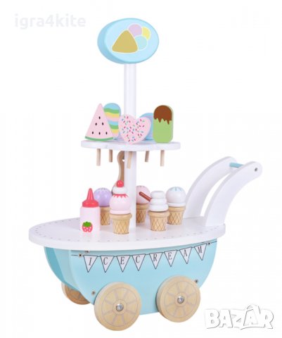 Дървена КОЛИЧКА ЗА СЛАДОЛЕД за деца - ПАРТИ ХРАНА / дървени игри, снимка 5 - Образователни игри - 36522554