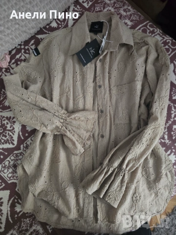 Комплект Nikole collection риза с панталонки в цвят тютюн, бежово, снимка 4 - Комплекти - 53946210