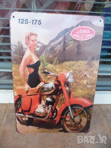Метална табела мотор JAWA 125-175 кубика реклама момиче планина ретро