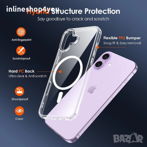 Прозрачен MagSafe Кейс за Apple iPhone 17, снимка 2 - Калъфи, кейсове - 51854759