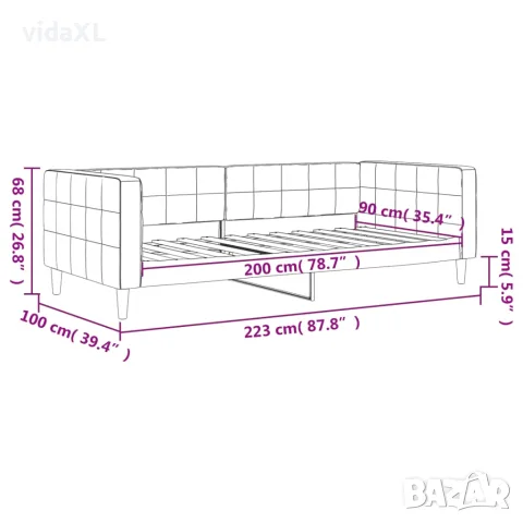 vidaXL Кушетка, светлосива, 90x200 см, кадифе, снимка 8 - Спални и легла - 56147271