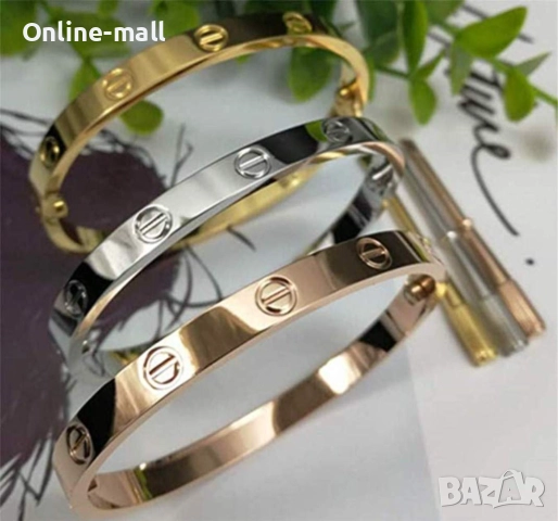 Луксозна гривна Cartier LOVE + отвертка златна, сребърна, розово злато, снимка 4 - Гривни - 52424360