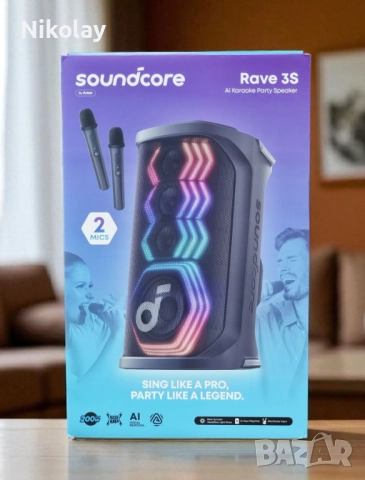 Anker SoundCore Rave 3S безжична тонколона/200W/Karaoke AI/IXP4/12 часа/Черен цвят