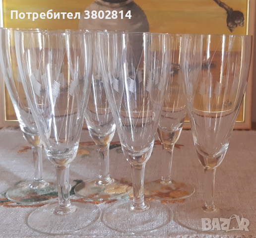 6 гравирани кристални чаши за вино/ шампанско, снимка 4 - Чаши - 44685400