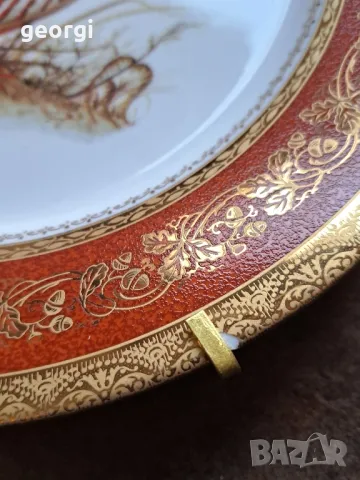 декоративна порцеланова чиния с позлата Limoges ловен мотив яребица 8/1, снимка 5 - Декорация за дома - 49913659