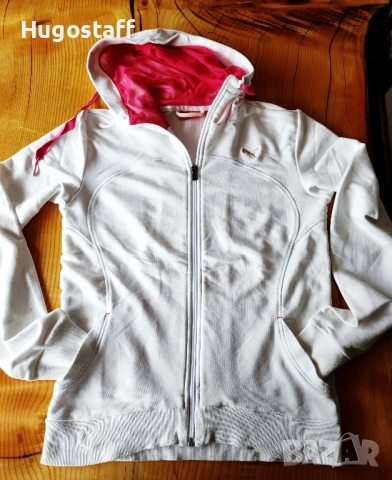 Оригинален Дамски бял суичър худи горнище качулка цип Пума Puma Л