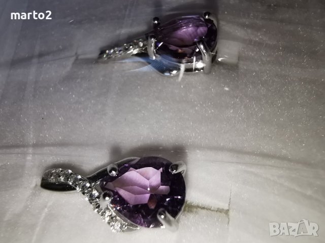 Елегантни Сребърни Обеци 925 с Натурален лилав Аметист (Amethyst) и странични камъни Циркони, снимка 4 - Обеци - 38165620