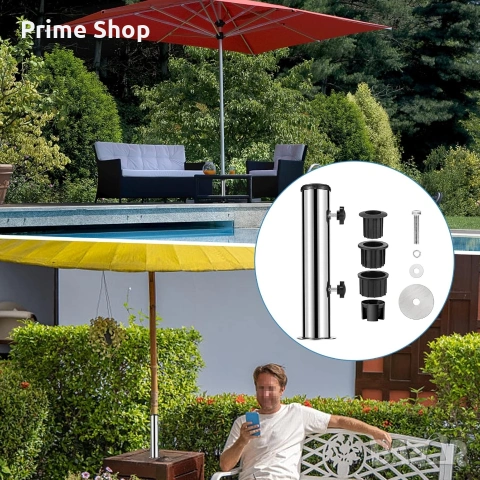 Универсална стойка за чадър от неръждаема стомана с адаптери, снимка 5 - Градински мебели, декорация  - 54164400