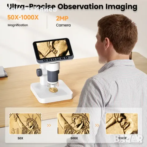 Цифров микроскоп LCD дисплей 4,5 инча 1080P 1000X 8 LED светлини, снимка 7 - Друга електроника - 50344666