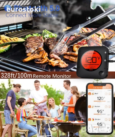 Безжичен термометър за месо BFOUR BF-5, цифров Bluetooth термометър за фурна, грил, барбекю, снимка 5 - Барбекюта - 52148403