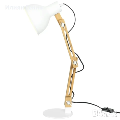 Настолна лампа HOMCOM във винтидж дизайн, бамбук, регулируемо въртящо се рамо, бяло + естествен цвят, снимка 10 - Настолни лампи - 50693248