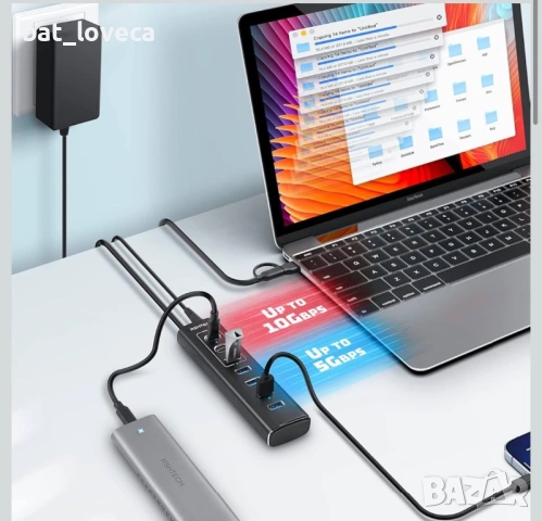 RSHTECH RSH-A107C Активен USB C 3.2 хъб със захранване, 3 x 10Gbps порта (2 Type-C, 1 Type-A), 4 x 5, снимка 2 - Кабели и адаптери - 53938064