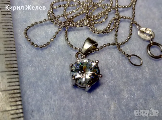 СТИЛНО НЕЖНО СРЕБЪРНО КОЛИЕ със СРЕБЪРЕН ПЕНДАНТ с ПРЕЛЕСТЕН ФИАНИТ СРЕБРО 925 с БЯЛА ПОЗЛАТА 40206, снимка 4 - Колиета, медальони, синджири - 50417289