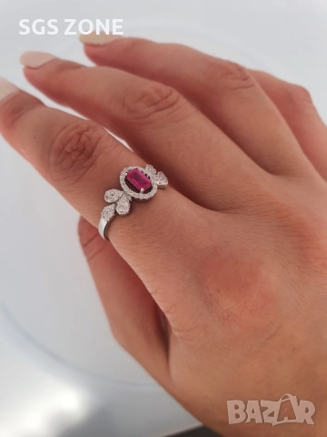 Сребърен пръстен, универсален размер, със сарфир, изумруд или рубин, снимка 3 - Пръстени - 51746975