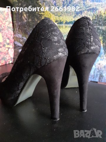 Уникални черни дантелени токчета, снимка 4 - Дамски обувки на ток - 30195343