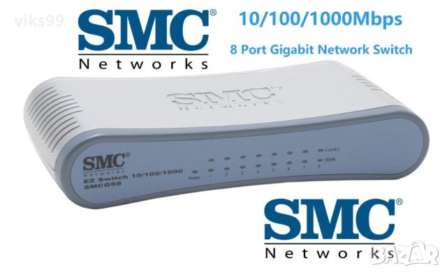 Гигабитов Суич SMC SMCGS8 EZ Switch 10/100/1000 8-Port, снимка 1 - Суичове - 40387822