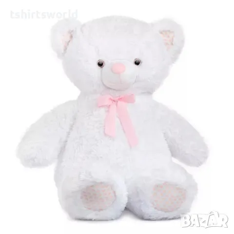 Голямо плюшено Мече в бял цвят с глитерни лапи, 120см