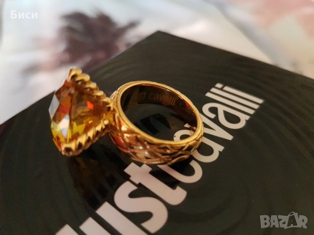 Just Cavalli-оригинален нов,18к.позлатен пръстен със естествен цитрин, снимка 11 - Пръстени - 35373774